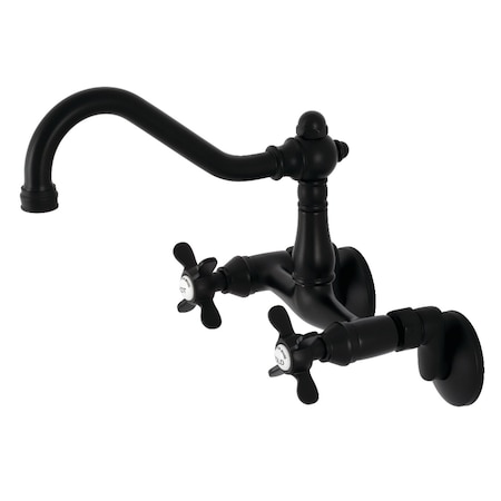 Kingston Brass KS3220BEX 6" Adjustable Center Wall Mount Kitchen Faucet, Matte Black KS3220BEX